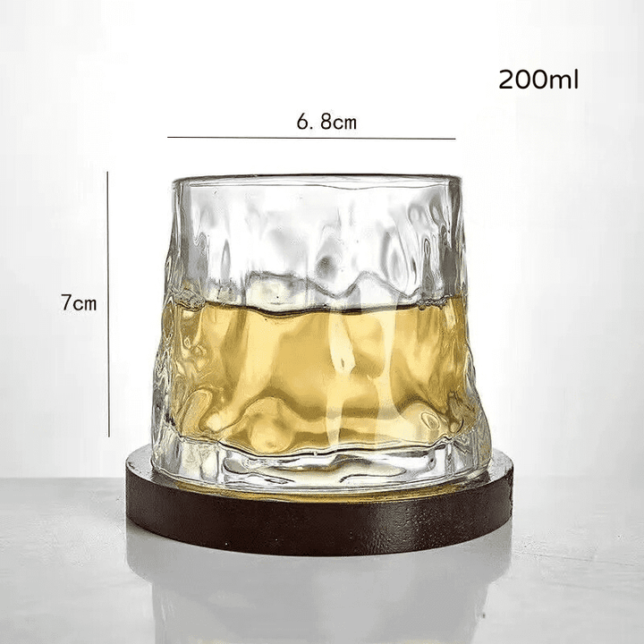 Copo de Whisky Cristal Rotativo com Base de Madeira Houss