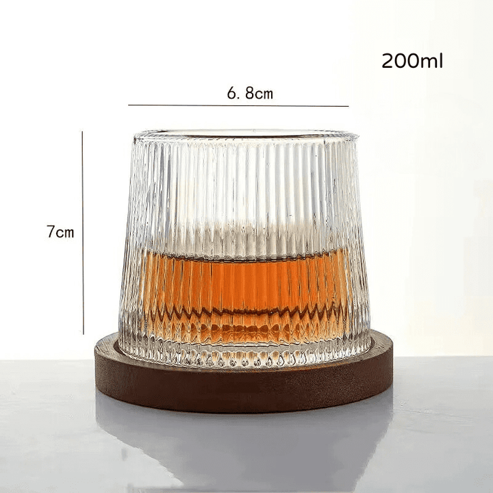 Copo de Whisky Cristal Rotativo com Base de Madeira Houss