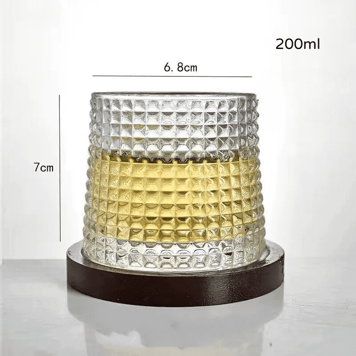 Copo de Whisky Cristal Rotativo com Base de Madeira Houss