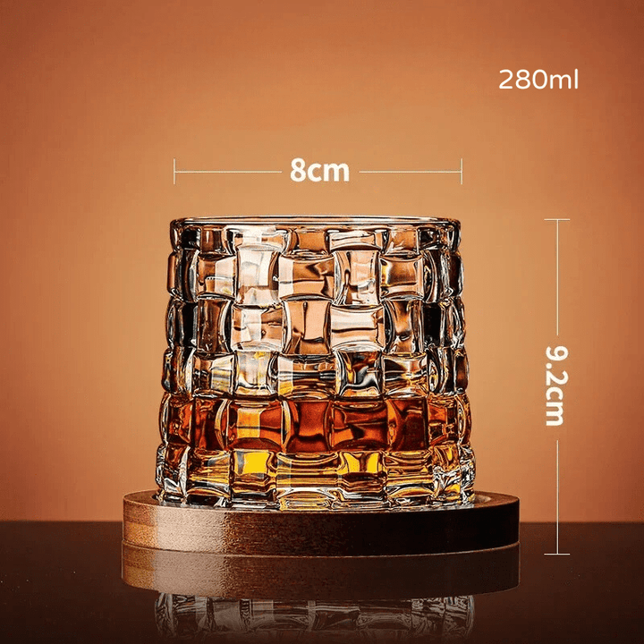 Copo de Whisky Cristal Rotativo com Base de Madeira Houss