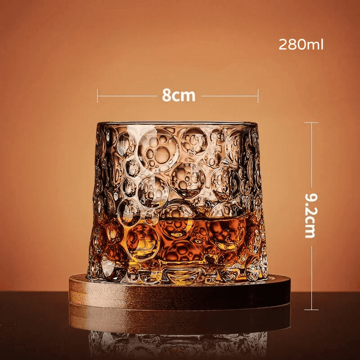 Copo de Whisky Cristal Rotativo com Base de Madeira Houss