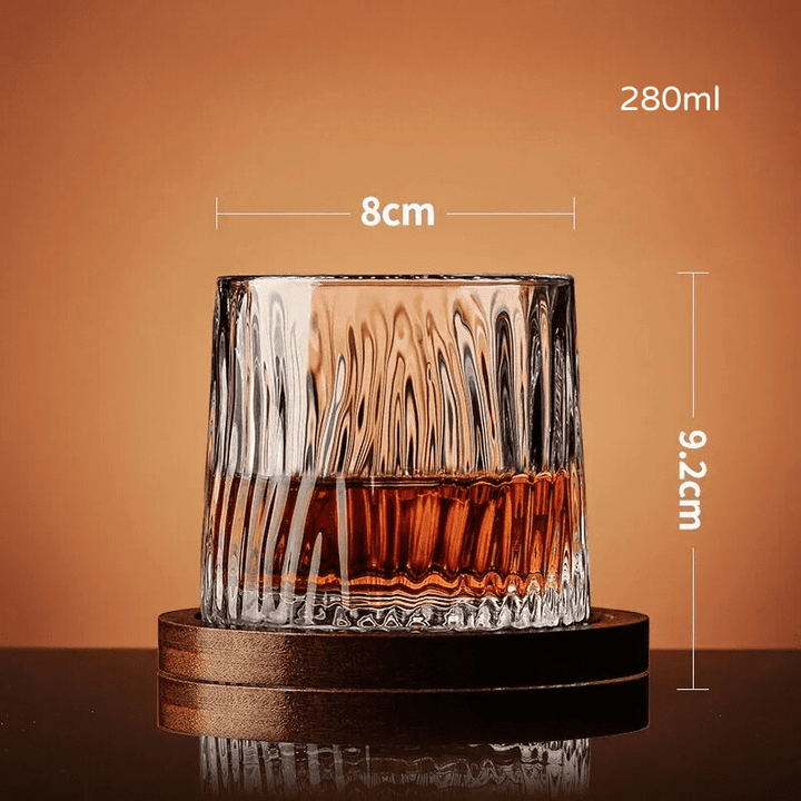 Copo de Whisky Cristal Rotativo com Base de Madeira Houss