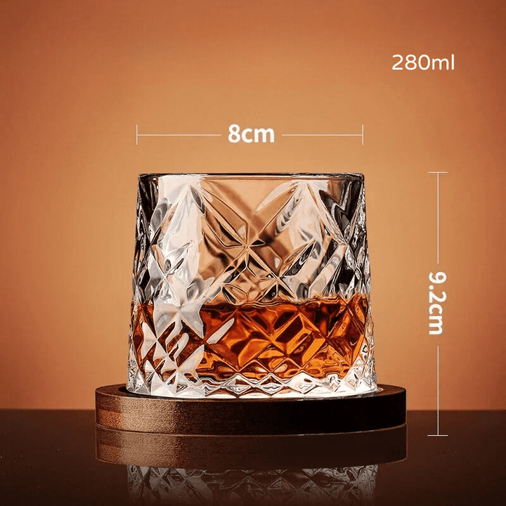 Copo de Whisky Cristal Rotativo com Base de Madeira Houss