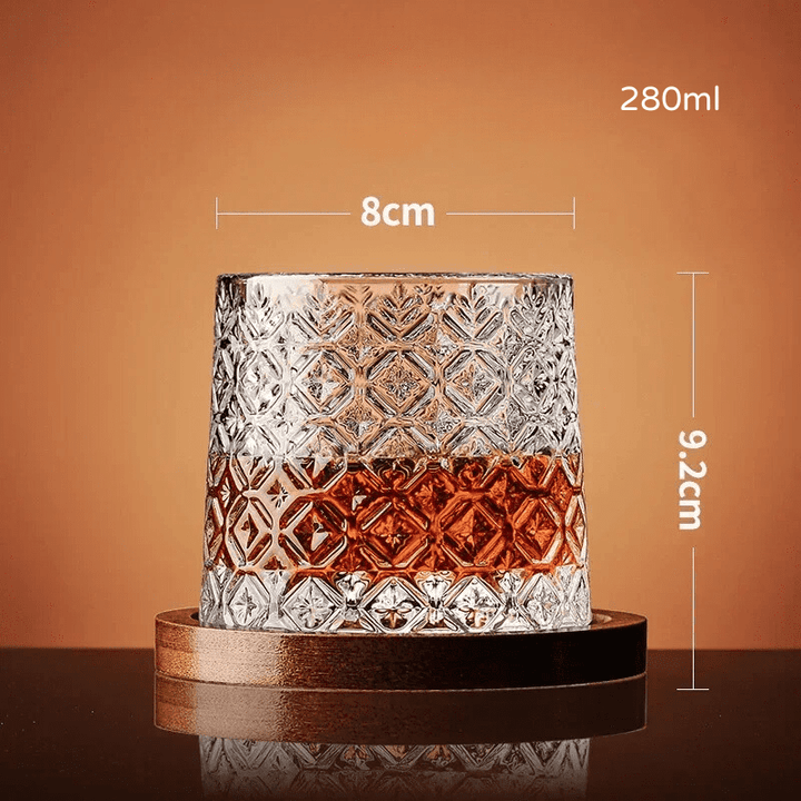Copo de Whisky Cristal Rotativo com Base de Madeira Houss