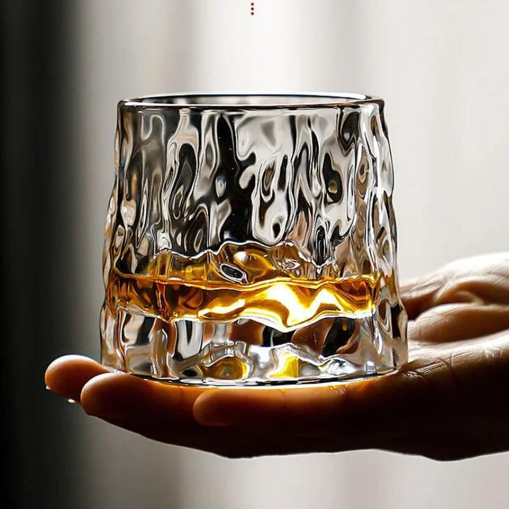 Copo de Whisky Cristal Rotativo com Base de Madeira Houss