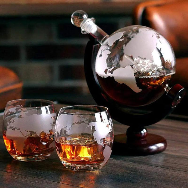 Decanter Whisky Globo Com Copos de Vidro Houss