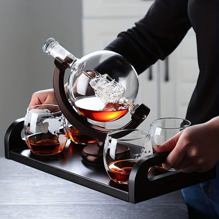 Decanter Whisky Globo Com Copos de Vidro Houss