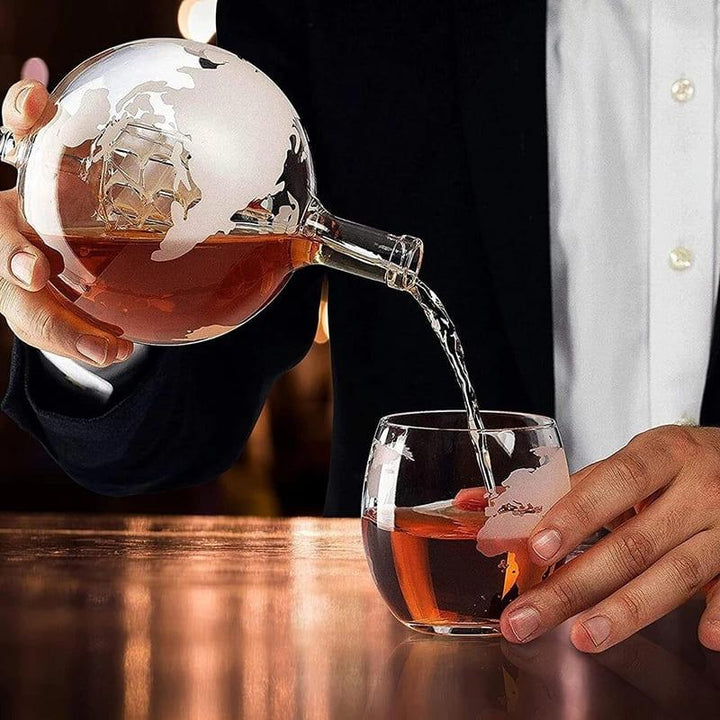 Decanter Whisky Globo Com Copos de Vidro Houss