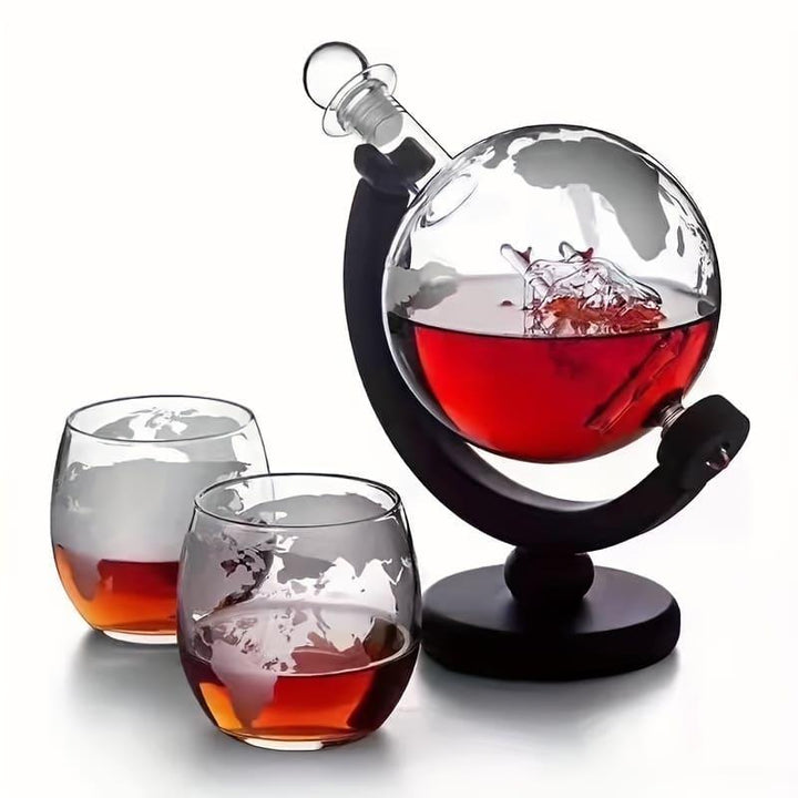 Decanter Whisky Globo Com Copos de Vidro Houss