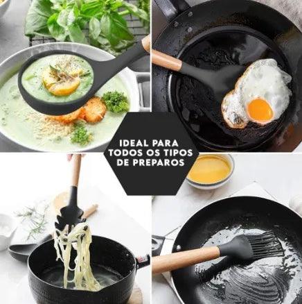 Kit de utensílios para cozinha contendo diversas ferramentas, ideal para todos os tipos de preparo