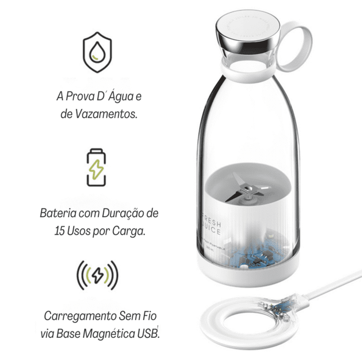 À prova dágua, com duração prolongada e carregamento sem fio, você terá em suas mãos um produto especial. Conheça o Liquidificador Portátil e Mixer Houss.