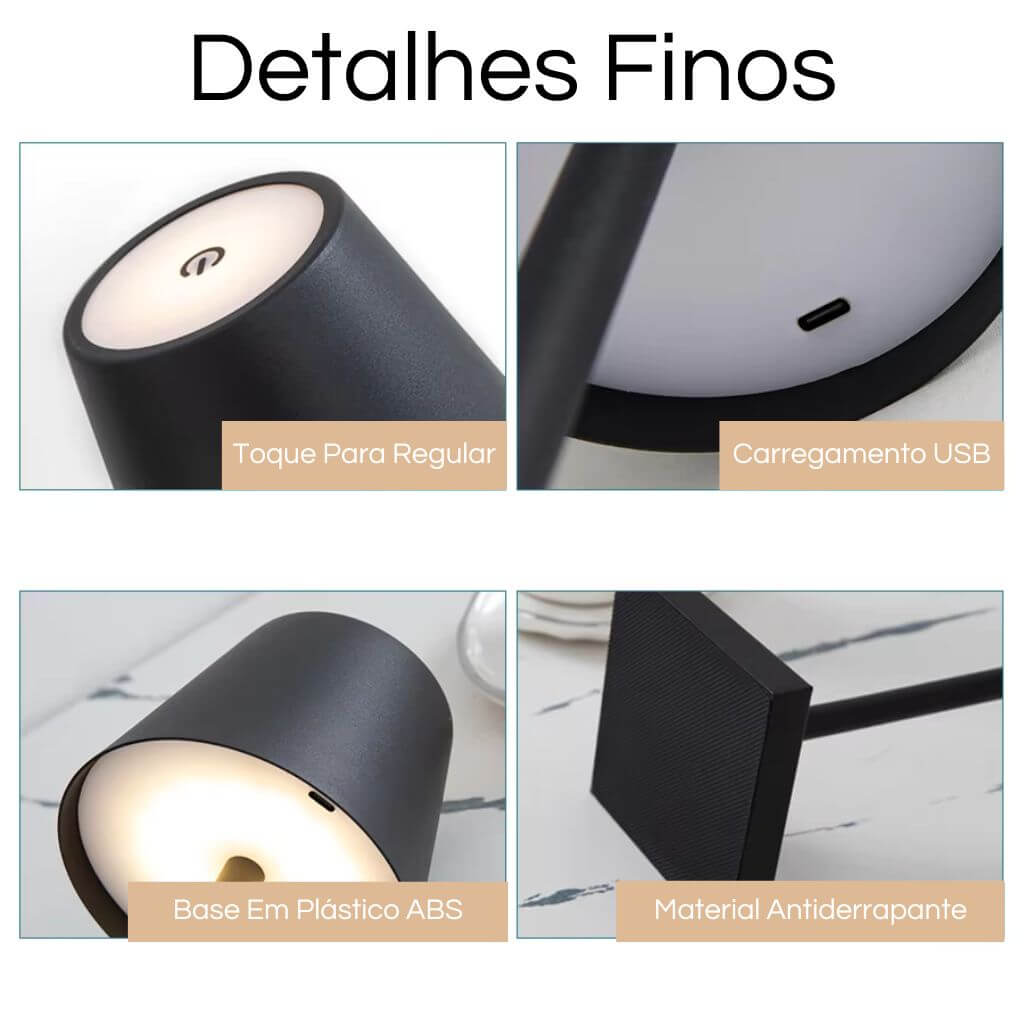 Luminária de Mesa Minimalista Sem Fio USB Houss