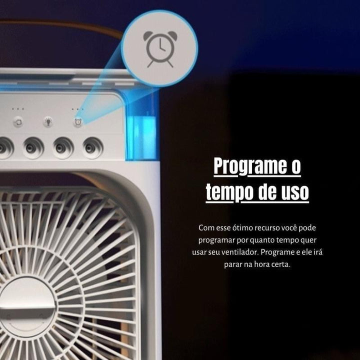 Faça o uso controlado com o timer do Mini Ar Condicionado e Ventilador de Mesa Umidificador Houss, caso tenha medo de deixar ligado à noite toda